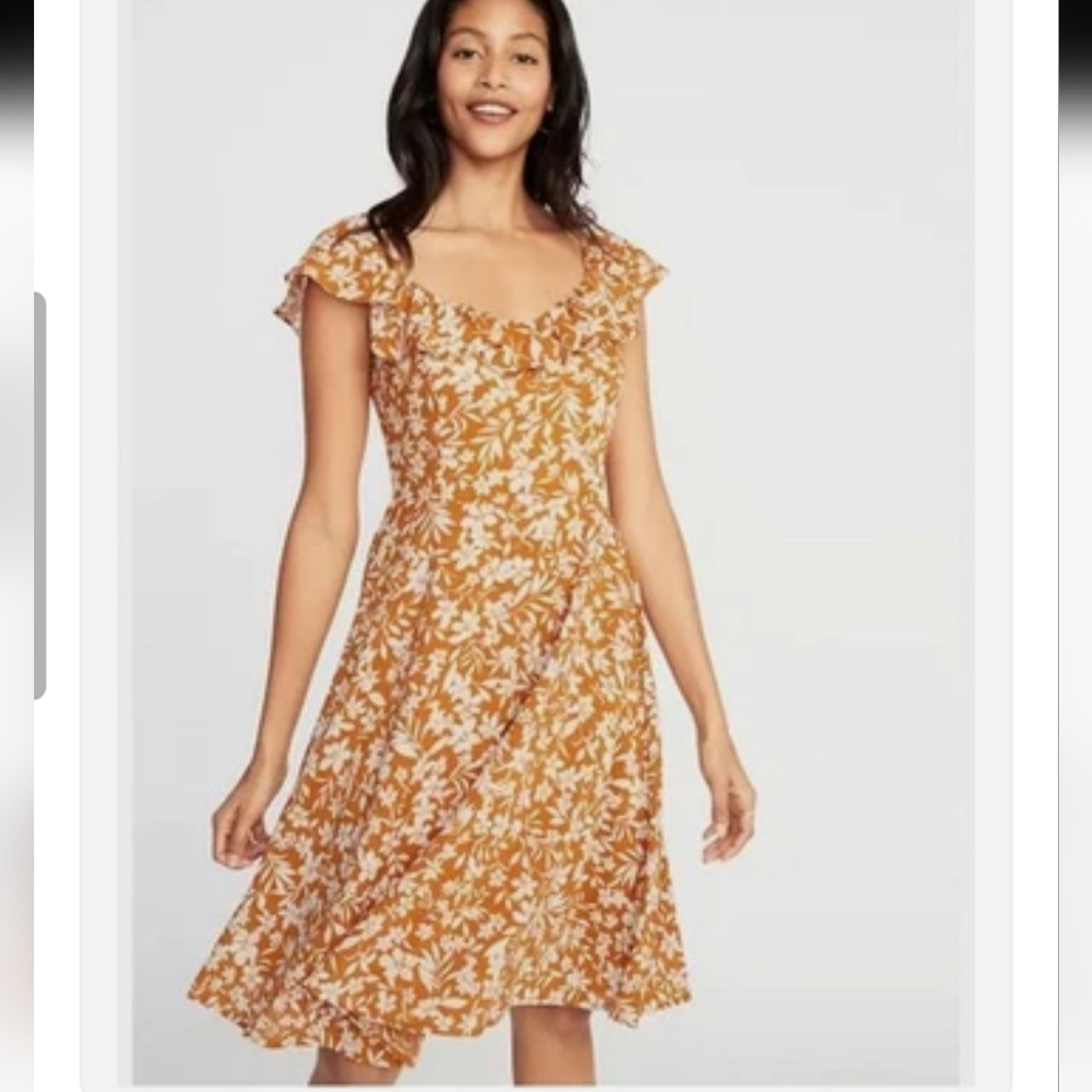 Old Navy Tangerine Color Floral Dress, Size Large